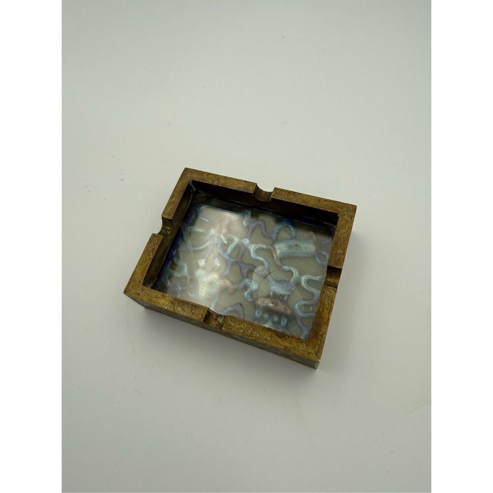 Late 19th century Chinese Bronze and Jade Inlay Ashtray